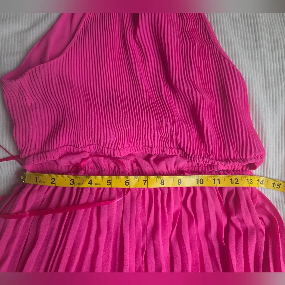 Michael Kors Halter Neck Pleated Cut-out Midi Dress cerise/pink Sz M BNWT